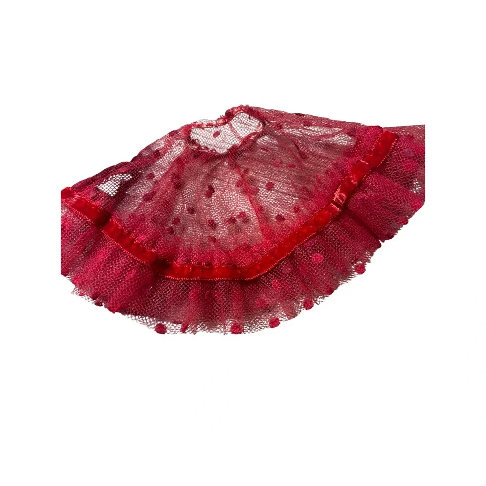 Vintage Vogue Jill Red Velvet Ribbon Tulle and Velvet‎ Dotted Half Slip
